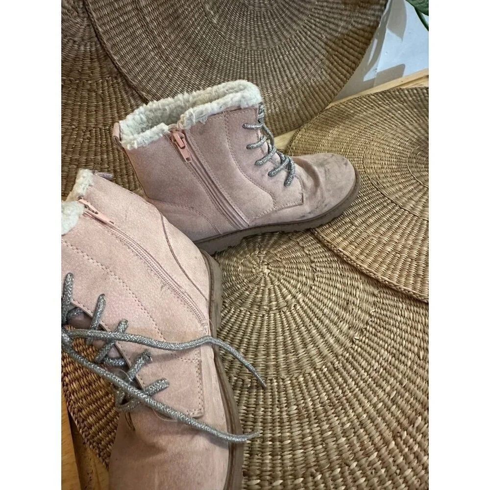 OshKosh B’gosh Pink Faux Fur Lined Lace-Up Boots - Kids Size 2